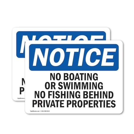 Signmission No Boating Or Swimming No Fishing Behind, 14 in W x Rectangle, Vinyl Decal OS-2PACK-NS-D-1014-L-14394
